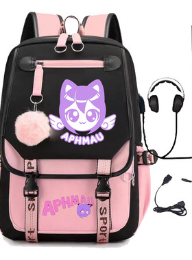 新款双肩包休闲男女韩版Aphmau学生书包潮流电脑背包USB充电韩版