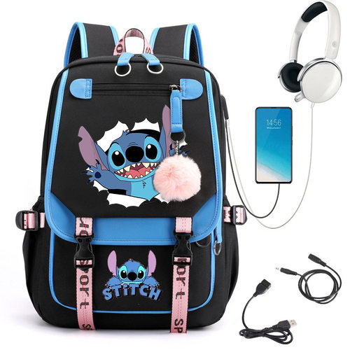 星际宝贝Stitch校园书包初高中学生带USB多功能旅行背包 一件代发