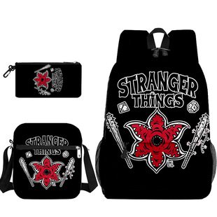 3D新品Stranger Things怪奇物语第五季书包笔袋挎包三件套印花