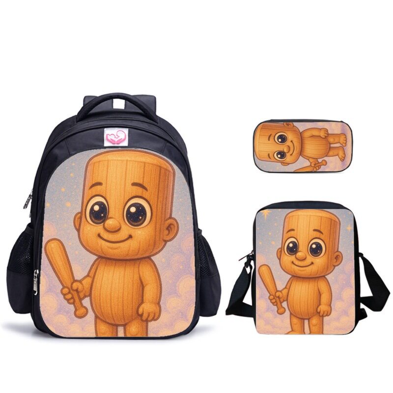 海经木棍人系列组合套装男女同款三件套牛津纺书包+挎包+笔袋