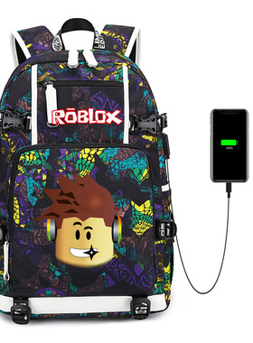 Roblox游戏世界USB大容量青少年学生书包男女休闲旅行双肩背包