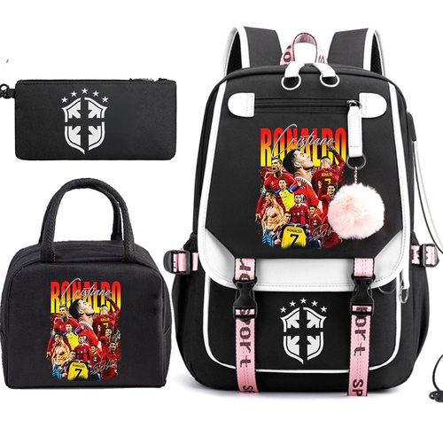 亚马逊热销C罗Ronaldo中学生校园书包背包笔袋午餐包三件套60105