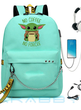 曼达罗婴儿尤达背包青少年女生学生书包USBUSB多功能旅行袋笔记本