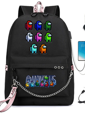 Amongus游戏周边背包卡通动漫学生书包铁链笔记本双肩包usb书包