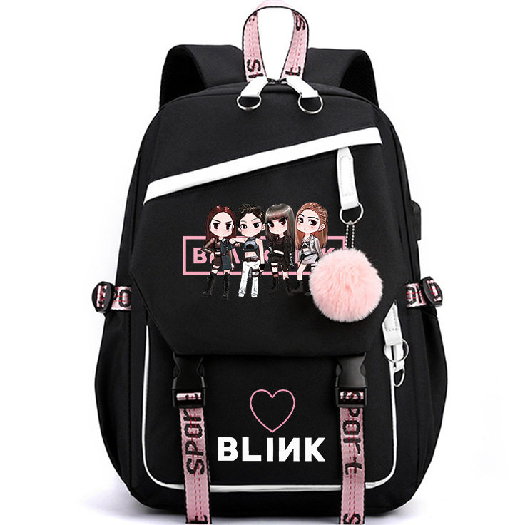 Blackpink金智秀金珍妮朴彩英LISA动漫印花USB双肩背包学生书包,文具电教/文化用品/商务用品,学生书包,淘宝优惠券,粉丝福利购,淘宝优惠卷