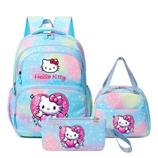 跨境新款 凯蒂猫可爱彩色学生书包女孩简约休闲卡通儿童双肩包套装