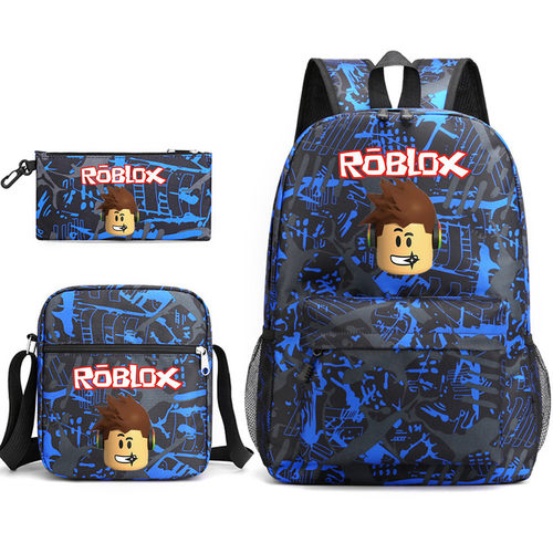 跨境Roblox书包三件套游戏周边双肩包大容量中学生户外电脑帆布包