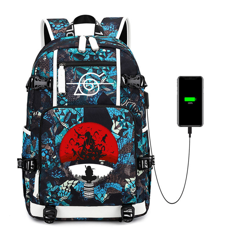 来图定火影忍者USB大容量青少年学生书包男女休闲旅行双肩背包制