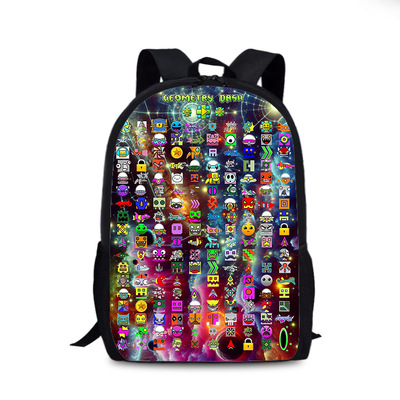 新品几何冲刺双肩背包 Geometry Dash中小学生书包课本收纳袋35cm