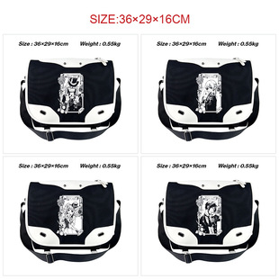 黑执事动漫周边挎包休闲PU皮黑白拼色斜挎包防水帆布学生单肩背包