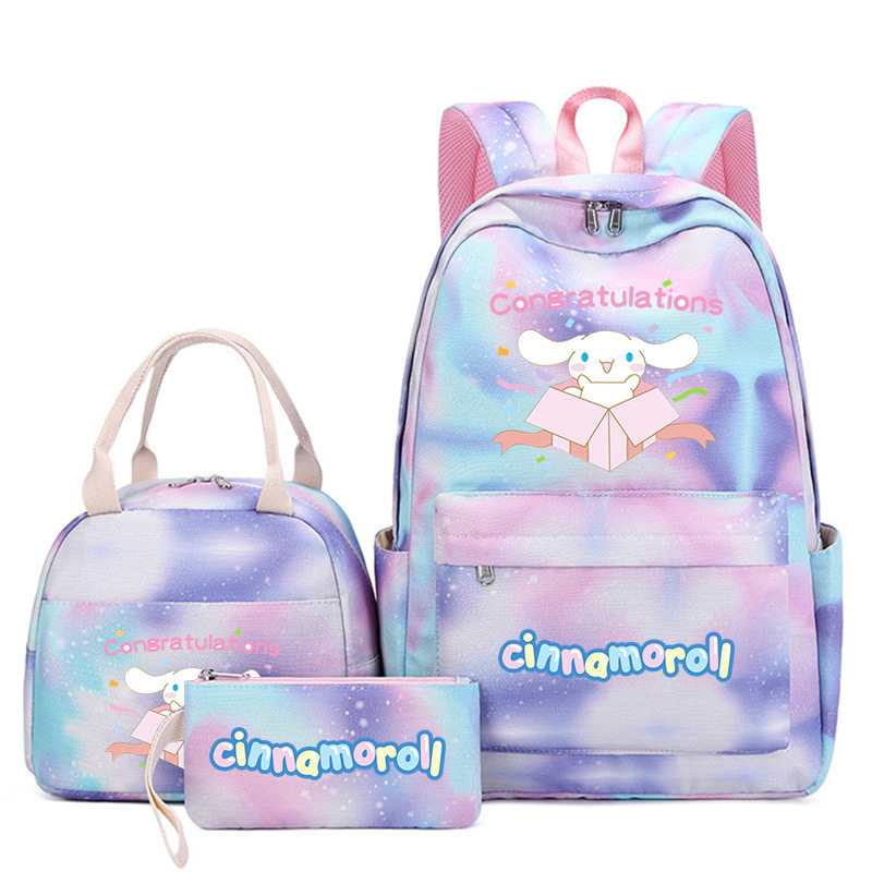 外贸可爱卡通图案印花双肩背包女生三件套书包午餐包甜美女款跨境