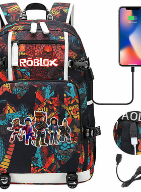 Roblox游戏世界USB大容量青少年学生书包男女休闲旅行双肩背包