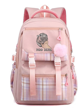 网红Moo Deng 动物印花双肩背包休闲户外书包