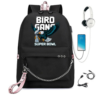 超级碗NFL美式橄榄球费城老鹰双肩包铁链USB双肩背包青少年学生