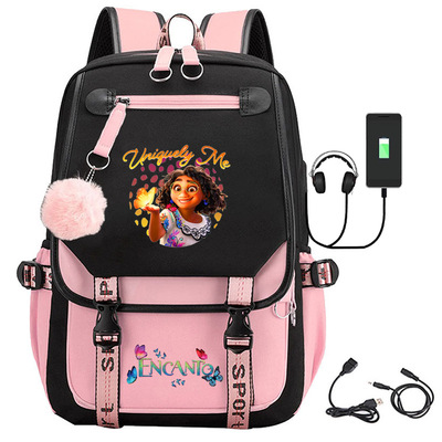 外贸亚马逊魔法满屋Encanto印花USB耳机双肩背包休闲中学生书包