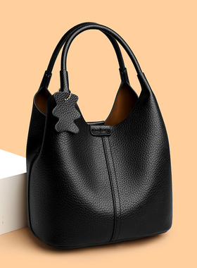 软皮女包2026新款时尚百搭单肩斜挎包高级感小众设计手提水桶包包