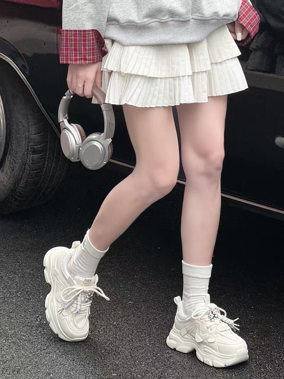 2026春季新款真皮透气厚底增高休闲运动鞋女百搭老爹鞋