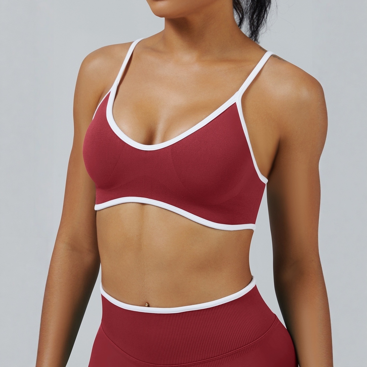 新款撞色吊带运动内衣防震瑜伽