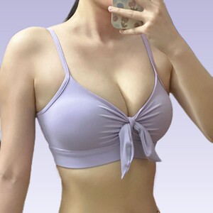 2024欧美两穿绑带蝴蝶结瑜伽上衣女文胸防震训练运动内衣健身背心