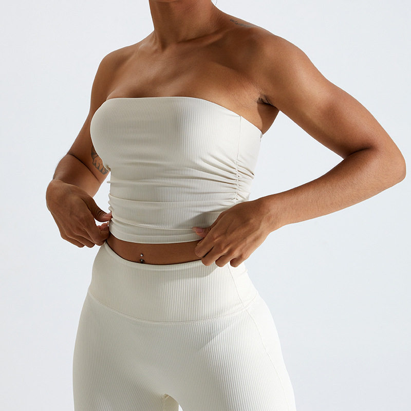 欧美新款螺纹裹胸运动内衣女修身抹胸上衣侧面褶皱瑜伽文胸健身聚,运动服/休闲服装,运动文胸,淘宝优惠券,粉丝福利购,淘宝优惠卷