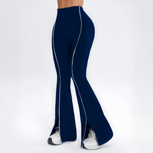 2026新品欧美高腰健身提臀裸感瑜伽微喇叭裤休闲运动长裤女条纹弹