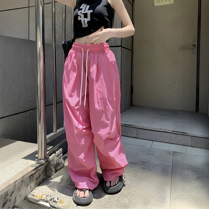 2025春夏美式辣妹风休闲工装裤女多巴胺彩色宽松阔腿长裤速干直筒