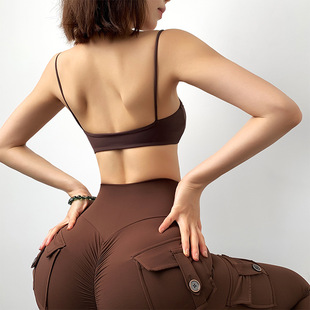 新品 瑜伽服上衣冷淡风细带裸感运动文胸健身内衣bar 性感欧美时尚