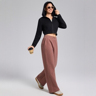 冬高腰休闲直筒长裤阔腿裤Scuba通勤百搭跑步加绒运动卫裤女保暖