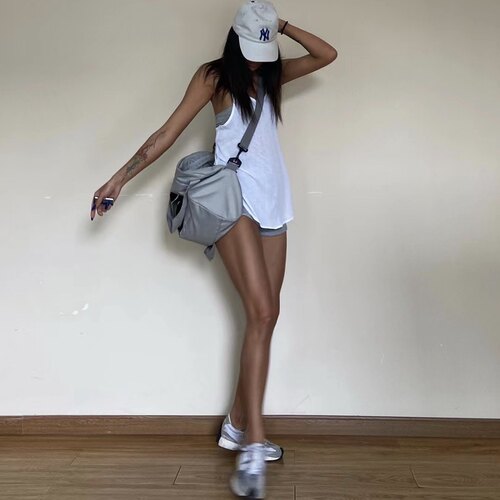 罩衫夏无袖运动背心女侧开叉T恤