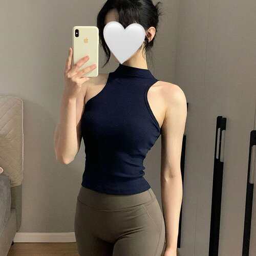 一体式固定杯半高领瑜伽工字背心