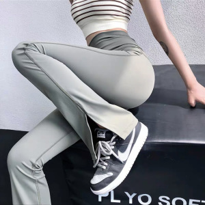 裸感瑜伽健身裤女开叉高腰提臀女外穿高弹力显瘦运动微喇叭裤速干