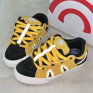 朋蛇小黄鸭翻毛皮男女情侣学生厚鞋舌面包鞋校园潮复古专业滑板鞋