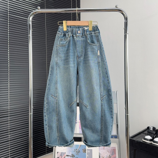 男女童牛仔裤 儿童直筒裤 2026春季 大童弯刀裤 25323 新款 天依角童装