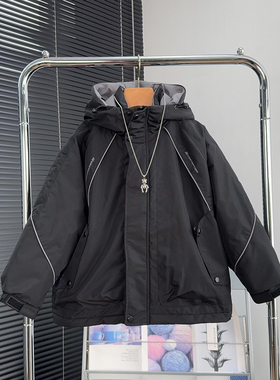 童乐鱼童装男女童夹棉冲锋衣冬季中大童加厚儿童连帽棉衣外套9705