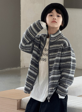 G+童装男女童条纹针织开衫冬季中大童洋气毛衣外套儿童线衫52898
