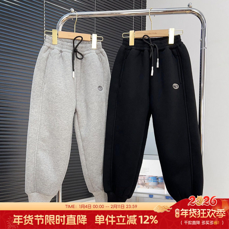 男童羊驼绒休闲裤冬款中大童加绒加厚针织卫裤儿童一体绒运动裤潮