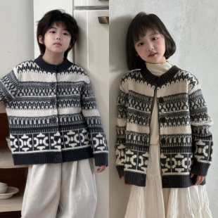G+童装儿童费尔岛开衫秋冬款中大童加厚复古毛衣外套男女童针织衫