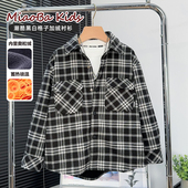 中大童长袖 冬款 衬衣儿童加厚上衣9033 男童格子加绒衬衫 童乐鱼童装