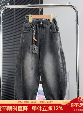 童乐鱼童装男女童加绒牛仔裤2025冬季新款裤子儿童加厚长裤潮3829