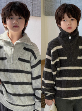 G+童装男童半拉链高领毛衣冬季中大童条纹针织衫儿童加厚上衣6900