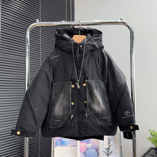 啦芙莱童装儿童牛仔拼接羽绒服冬季男女童加厚90白鸭绒派克服6081