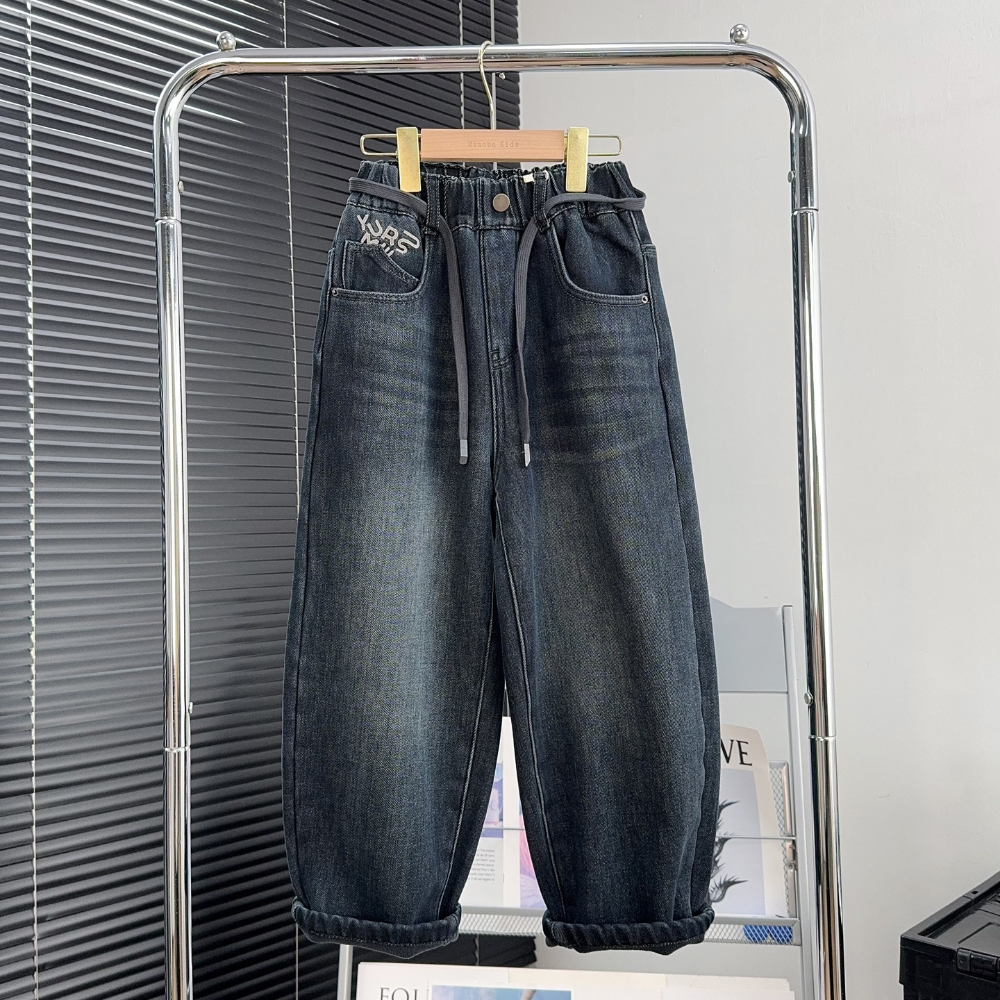 大E小e童装男童加绒牛仔裤冬季中大童加厚裤子儿童保暖长裤66607