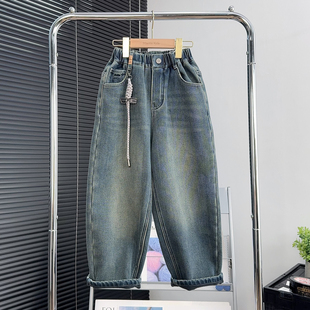 牛哆哆童装男童一体绒牛仔裤冬款中大童加厚裤子儿童休闲裤87831