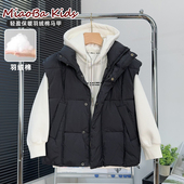 品牌童装 中大童黑色保暖背心马夹儿童上衣 男童羽绒棉马甲2025冬款