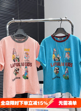 啦芙莱童装男女童短袖T恤夏季中大童休闲半袖韩版儿童上衣潮8030