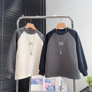 牛哆哆童装男童薄绒卫衣秋冬款中大童插肩袖T恤儿童打底衫潮76217