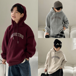 大E小e童装男女童加绒卫衣冬季中大童加厚帽衫儿童一体绒上衣3775