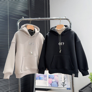 儿童上衣7331 中大童保暖套头衫 啦芙莱童装 男女童加绒连帽卫衣冬款