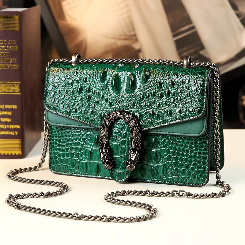 泰国真皮鳄鱼纹酒神包春夏斜挎链条小方包女百搭新款单肩斜挎包包