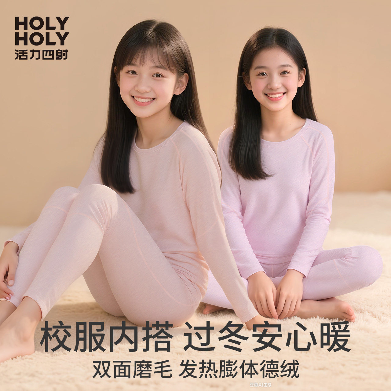 德绒套装中大童全棉发热保暖内衣